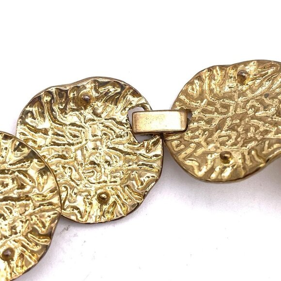 Vintage Link Hammered Disc Pearl Accents Necklace Gold Tone Fold Over Clasp 17" - Picture 4 of 5